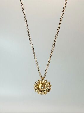 Gold Sunflower Charm Necklace - Classic Floral Pendant
